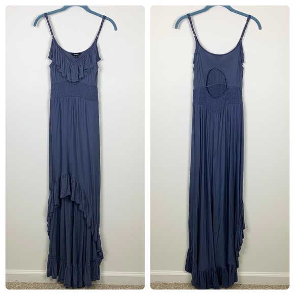 Express Sleeveless Hi Low Ruffle Blue Maxi Dress - Picture 4 of 10